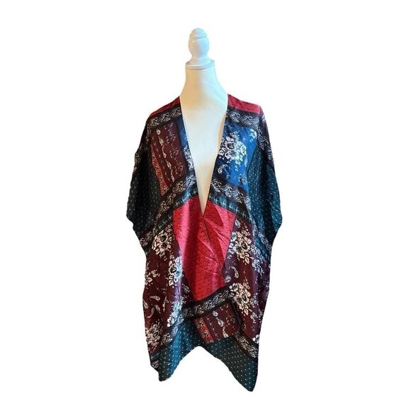 Free People Kimono Mon Cheri Silky Satin Floral Paisley Patchwork One Size Boho - Picture 6 of 12